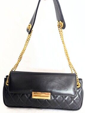 Tom Kay Quilted Black Shoulder With Gold Chain